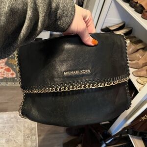 Michael Kors Black Leather Chain-Trimmed Bag